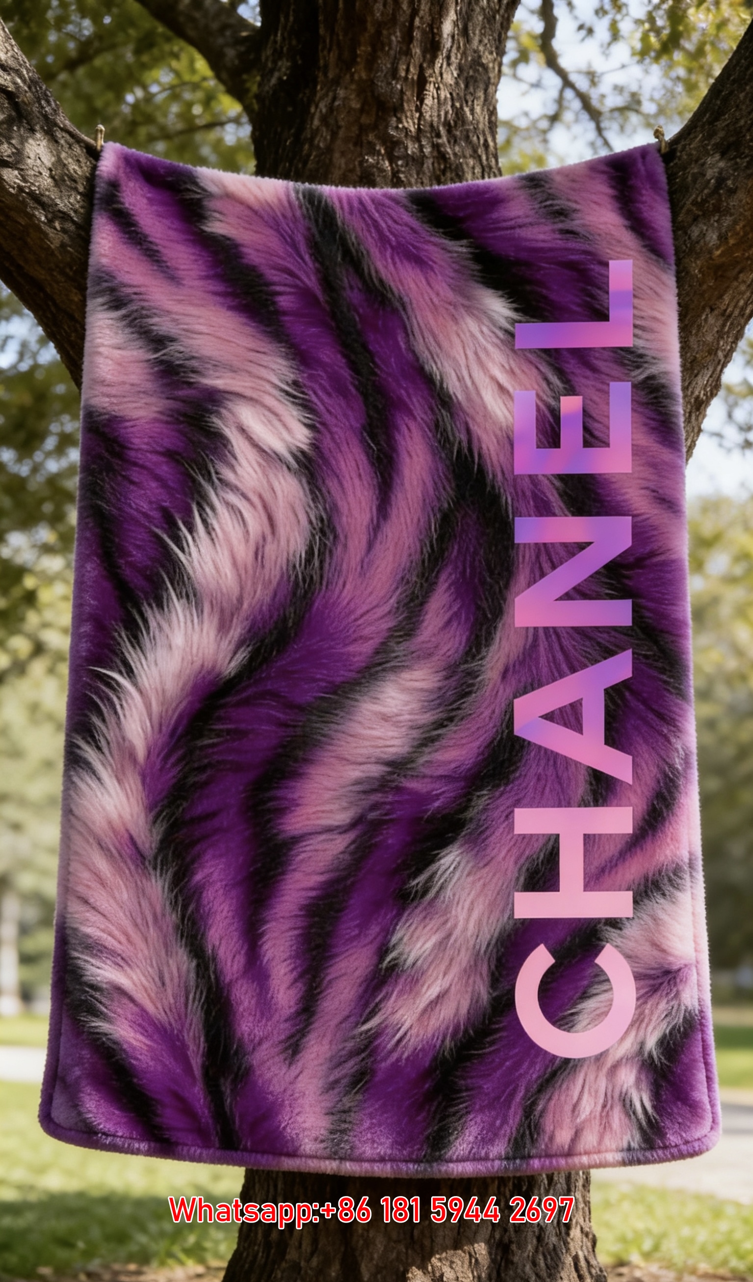 Chanel Purple Tiger Stripe Flannel Sofa Throw Blanket IMG_6857